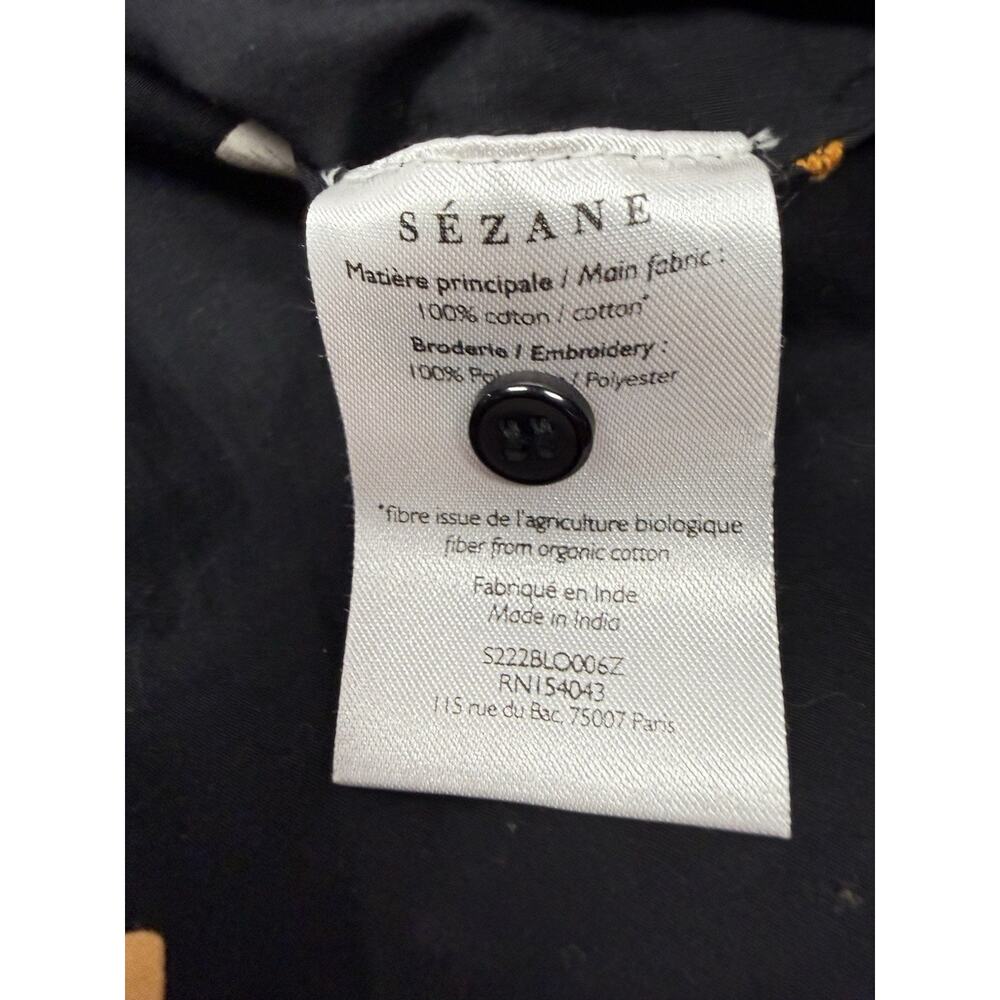 NWT Sezane Patti Blouse 34 XS Black Geometric Print Embroidered Cotton Top - Picture 6 of 6